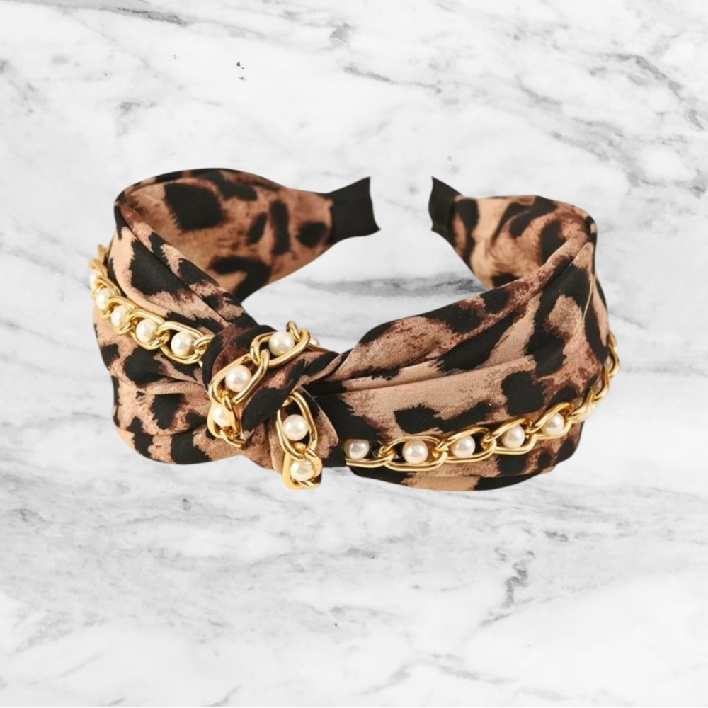 Leopard and Pearl headband